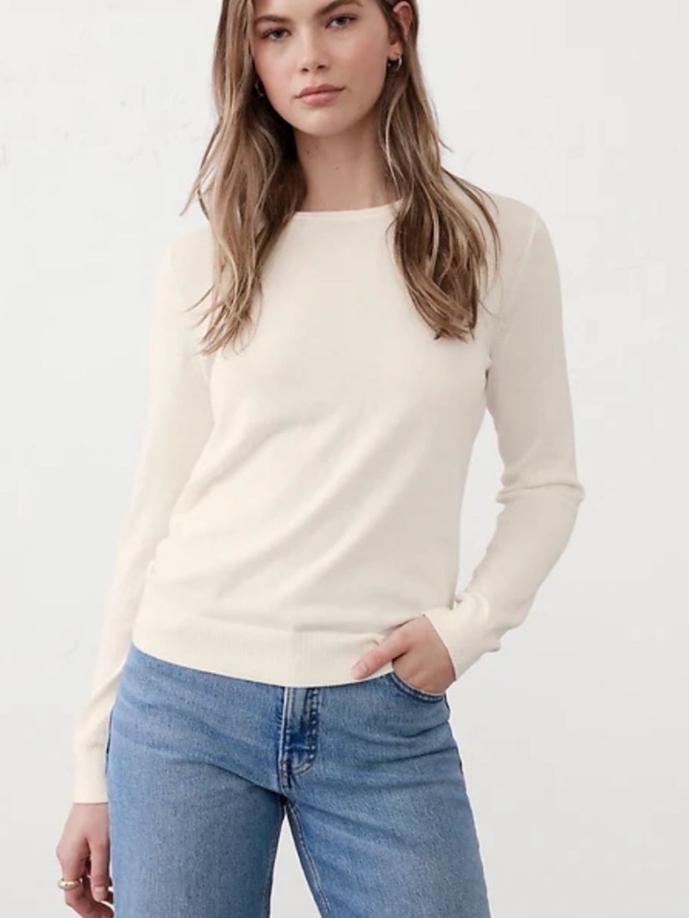 Banana Republic Factory Forever Crew Neck Sweater XS Ivory Lightweight Knit